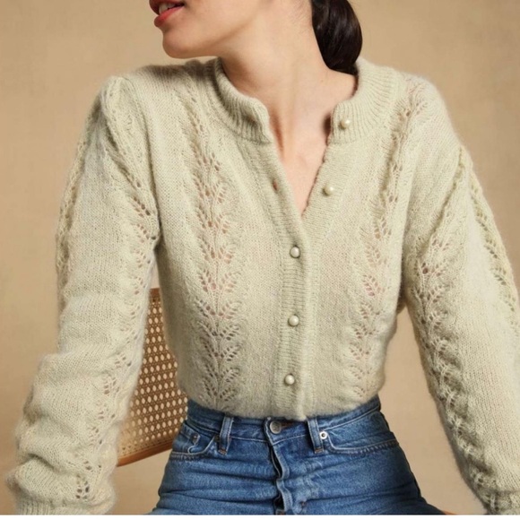 Rouje Paris Maddy Cardigan with Pearl Buttons Mohair and wool blended S - Picture 1 of 10